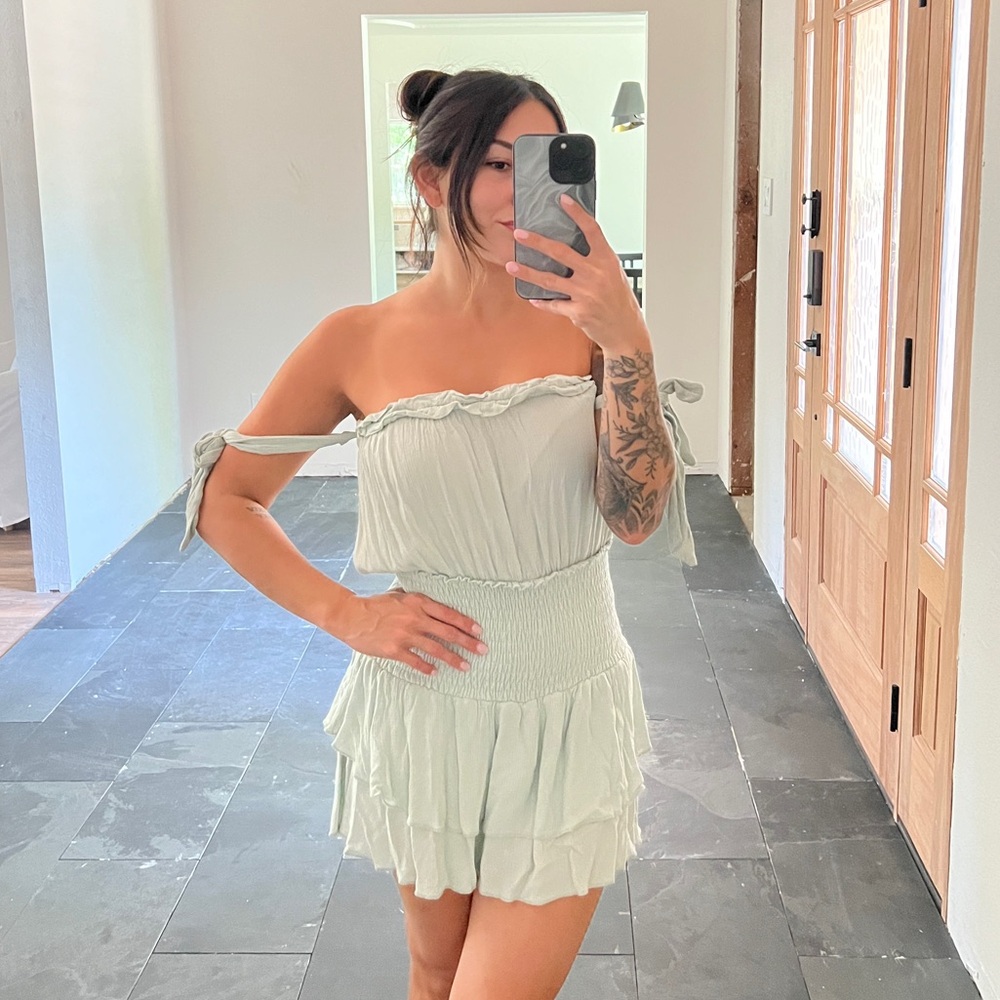 Seafoam green stretchy tube top romper